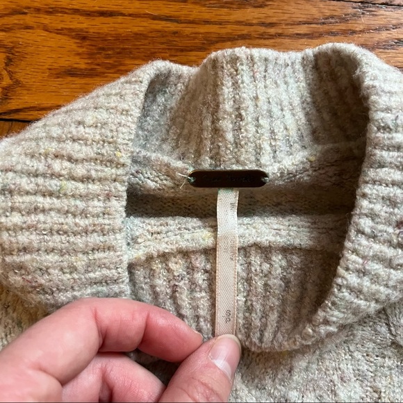 Free People Oatmeal Wool Blend Mock Neck Cable Knit Sweater - Picture 6 of 8